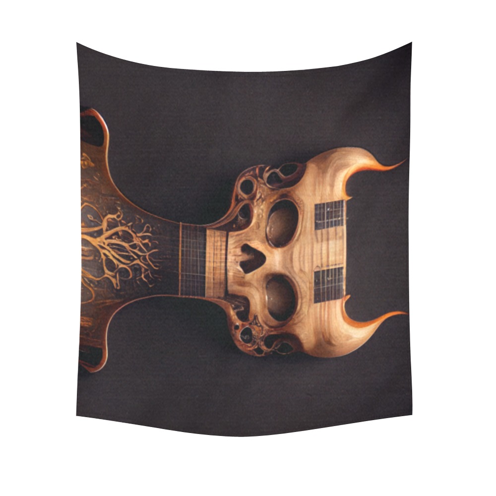 Rock guitar skull #1 Cotton Linen Wall Tapestry 60"x 51"