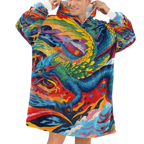 Stunning colorful dragons. Fantasy abstract art. Blanket Hoodie for Men