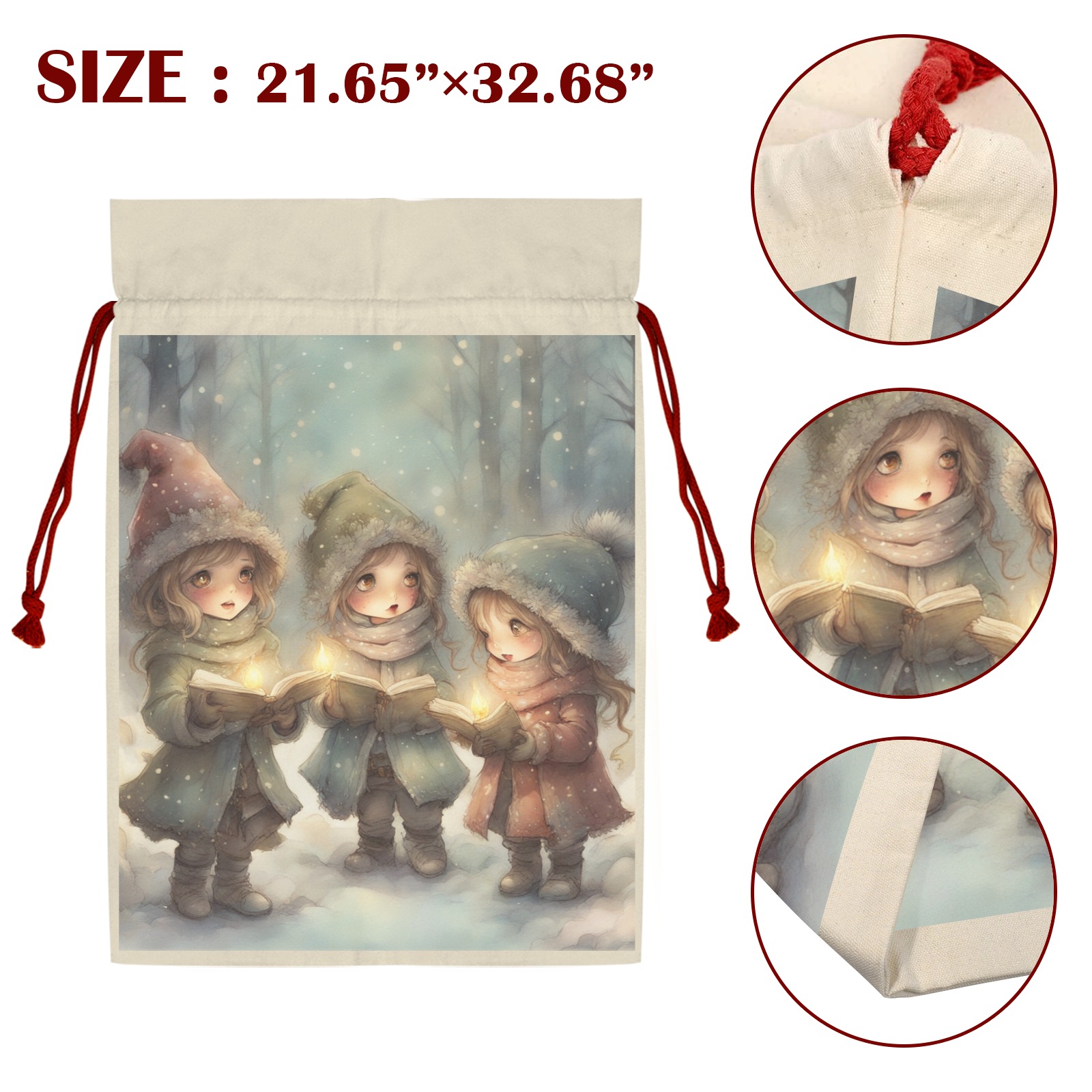 Christmas Carolers Santa Claus Drawstring Bag 21"x32" (Two Sides Printing)