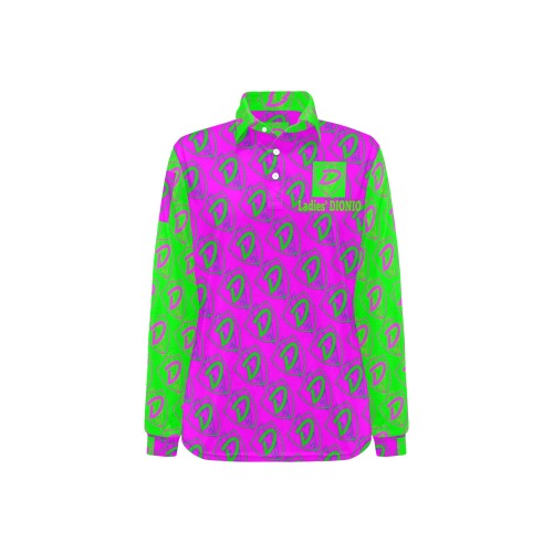 DIONIO Clothing - Women's Pink & Neon Long Sleeve Repeat D Shield Polo Shirt Women's Long Sleeve Polo Shirt (Model T73)