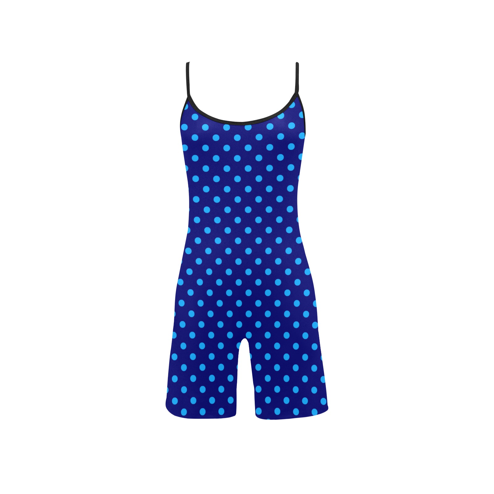 Light Blue Polka Dots on Blue Women's Short Yoga Bodysuit