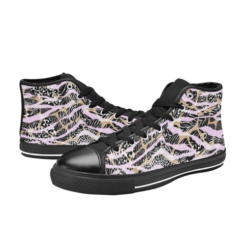 Camo animal print pink Women's Classic High Top Canvas Shoes (Model 017)