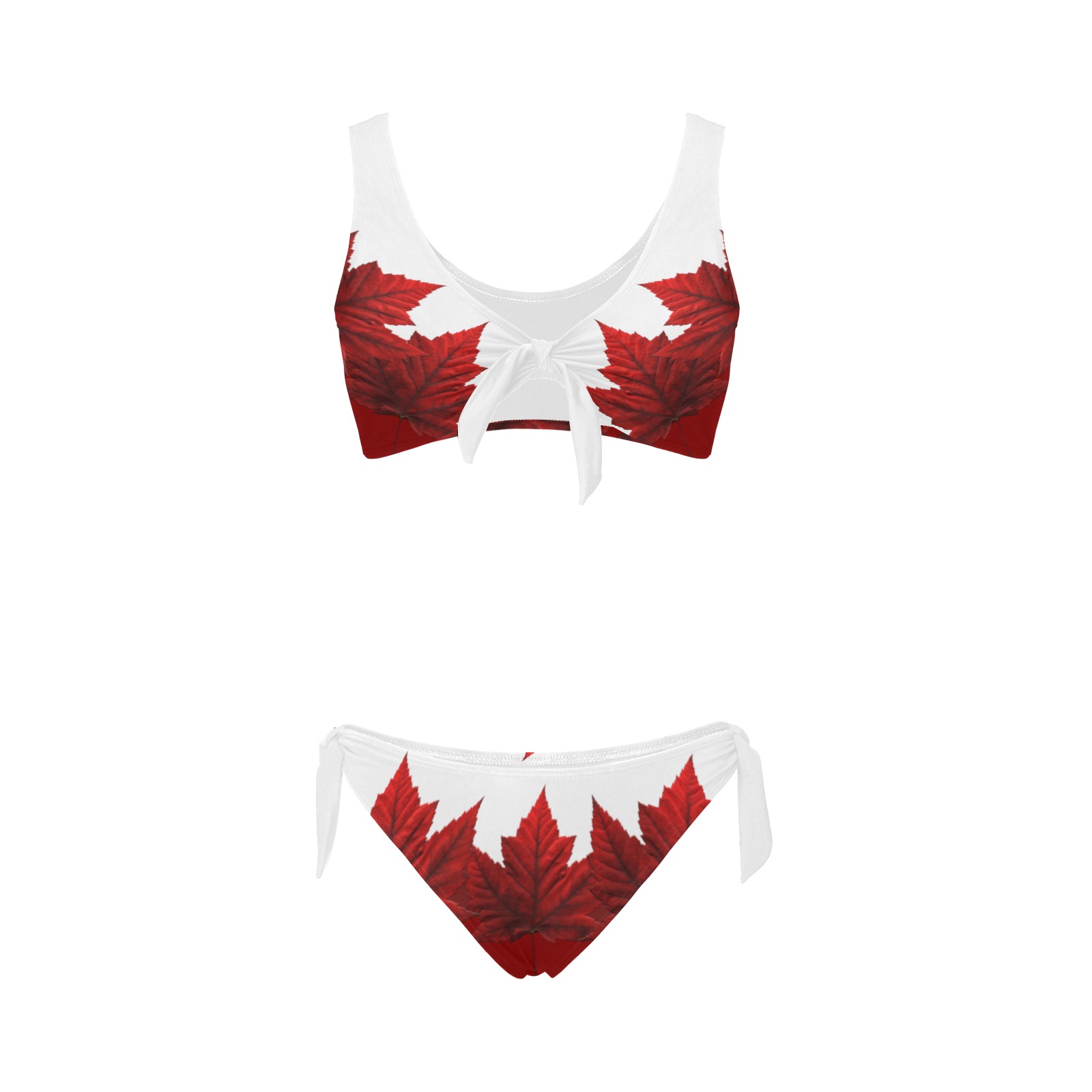 Canada Maple Leaf Two Piece Swimsuit Bow Tie Front Bikini Swimsuit (Model S38)