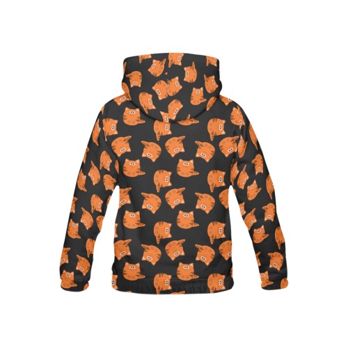 Cute Tiger Cat Pattern / Black All Over Print Hoodie for Kid (USA Size) (Model H13)