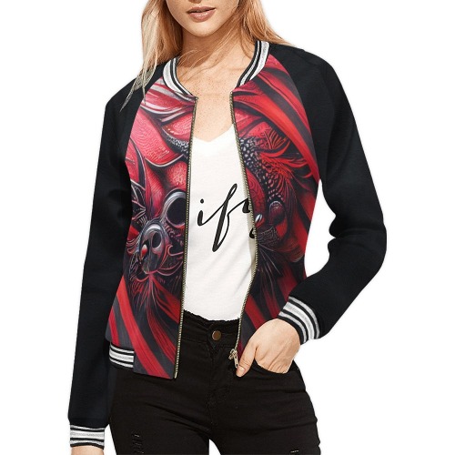 red and black gothic 2 All Over Print Bomber Jacket for Women (Model H21)