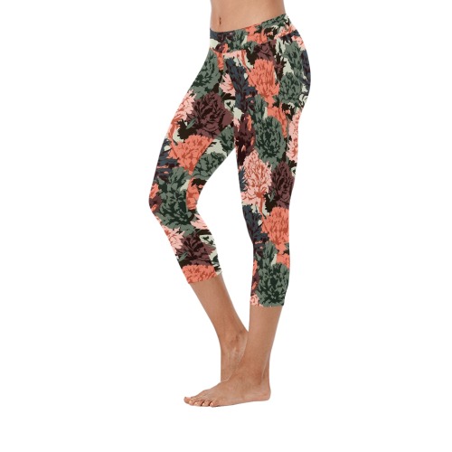 Modern botanical camouflage Women's Low Rise Capri Leggings (Invisible Stitch) (Model L08)