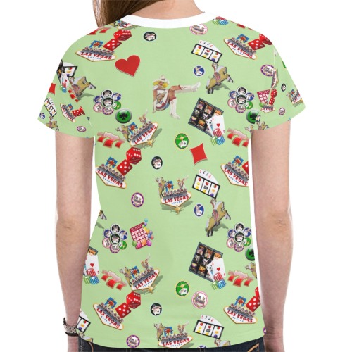Famous Las Vegas Icons on Green New All Over Print T-shirt for Women (Model T45)