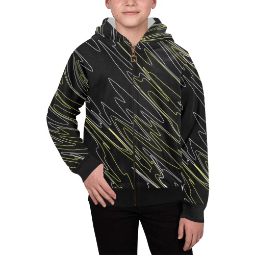 Marbled Black Yellow Kids' All Over Print Full Zip Hoodie (Model H39)