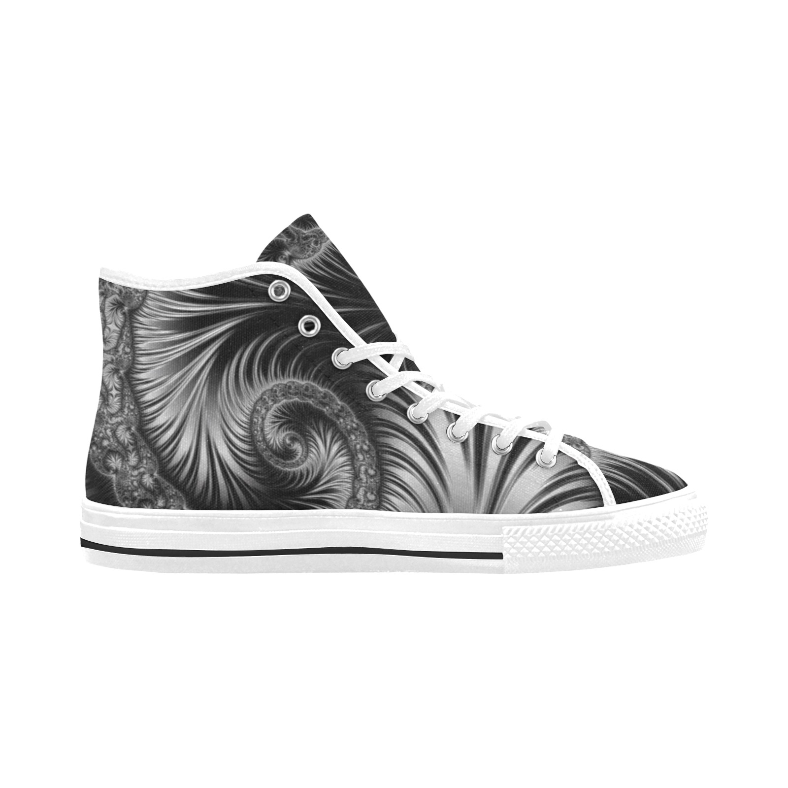 Black and Silver Spiral Fractal Abstract Vancouver H Women's Canvas Shoes (1013-1)