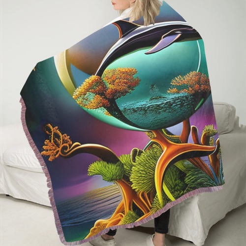Out Of This World Spheres Dolphin Ultra-Soft Fringe Blanket 60"x80" (Mixed Pink)