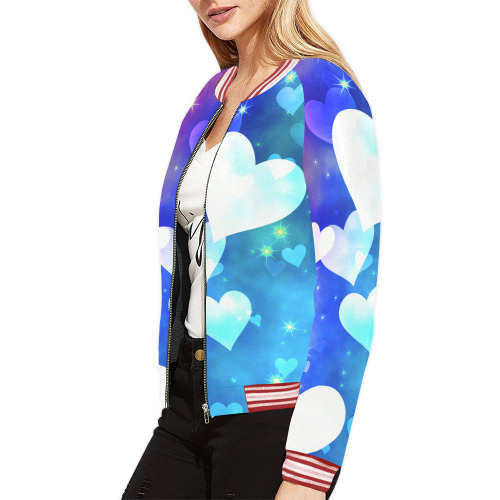Dreamy Love Heart Sky Background All Over Print Bomber Jacket for Women (Model H21)