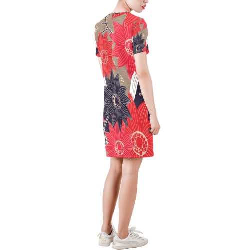 vestido recto tokio Short-Sleeve Round Neck A-Line Dress (Model D47)