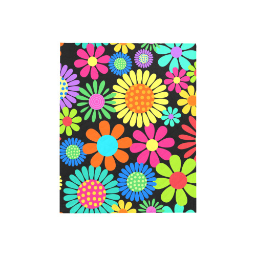 Retro Daisy Flower Power Sixties Hippy Pattern Quilt 40"x50"