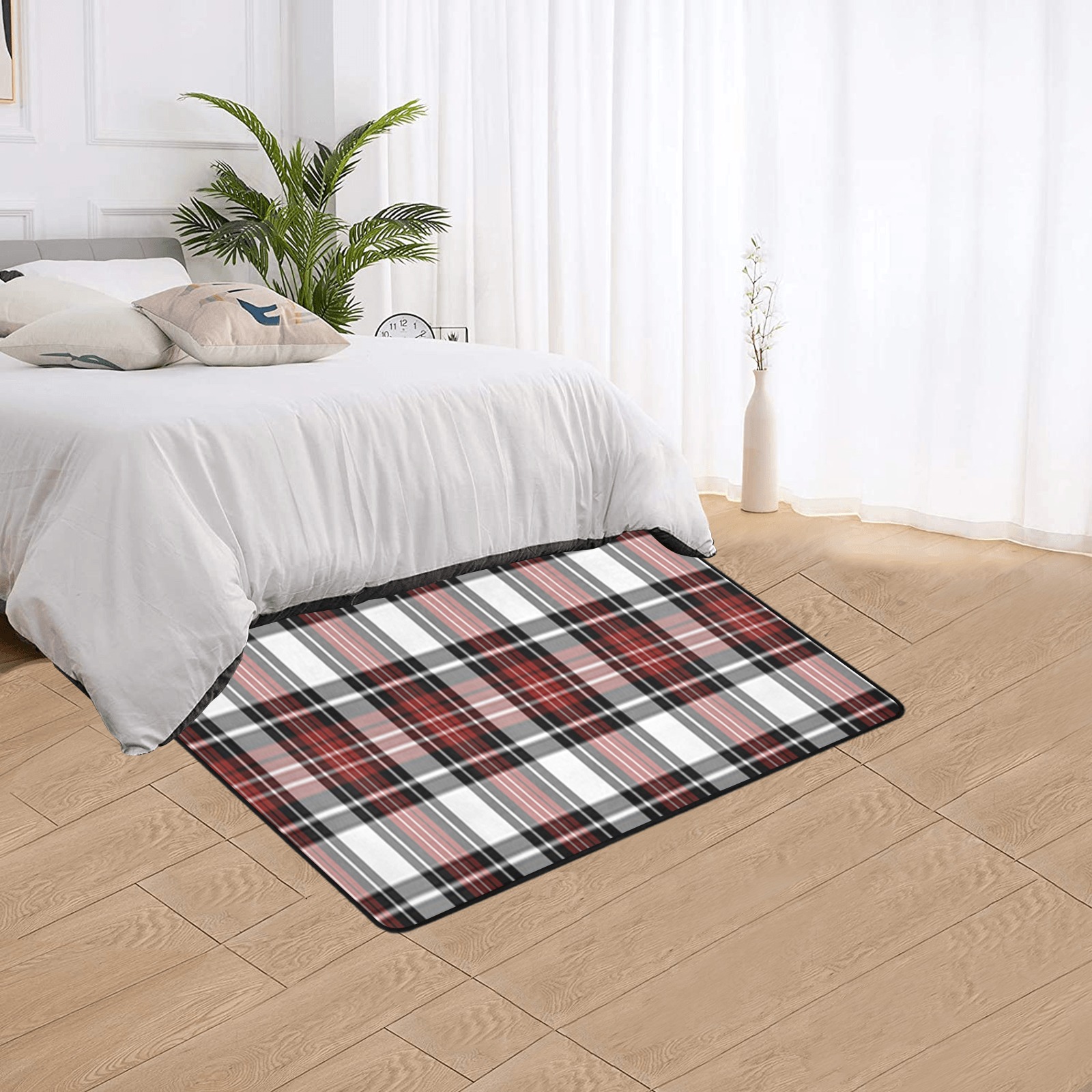 Red Black Plaid Area Rug with Black Binding 5'x3'3''