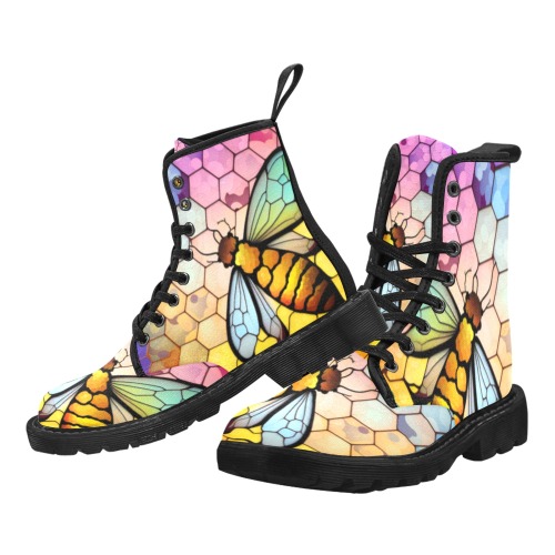 honeycomb bee hive stained glass design Martin Boots for Women (Black) (Model 1203H)