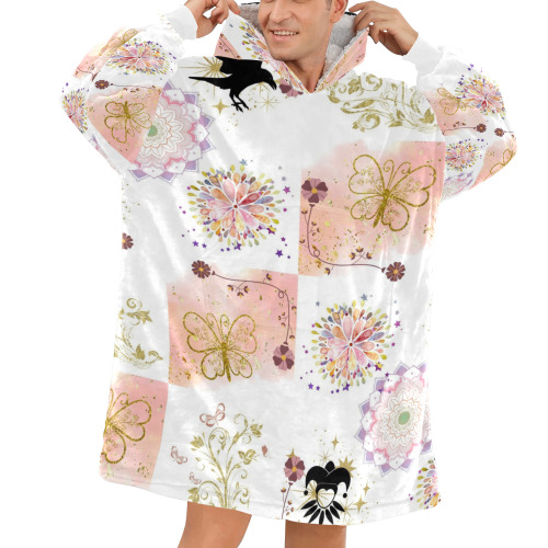 Harlequin and Crow Magical Garden Fairy Tale Fantasy Design Blanket Hoodie for Men