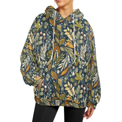 Fall leafy nature dark A-0 Women's Flannel Hoodie (Model H63)