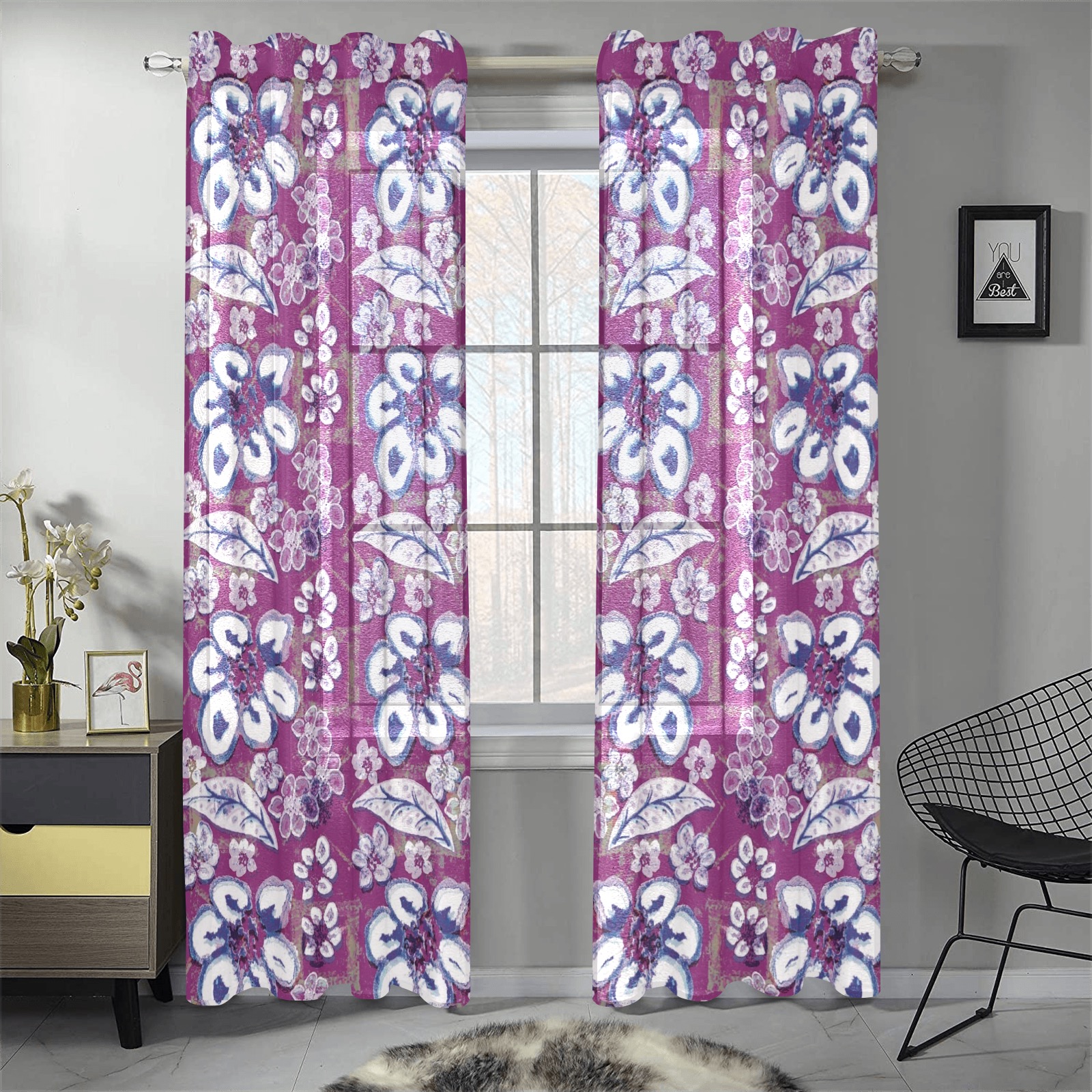 Soft Surrealistic Floral Gauze Curtain 28"x84" (Two-Piece)