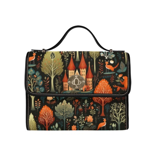 Fairytale Castle Retro Satchel Handbag Waterproof Canvas Bag-Black (All Over Print) (Model 1641)