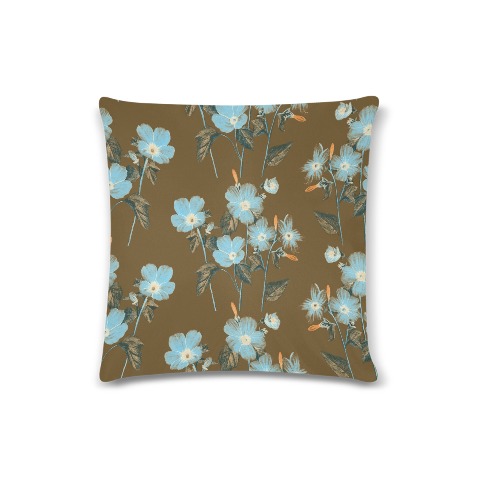 Rustic Blue Floral Bouquet Custom Zippered Pillow Case 16"x16" (one side)