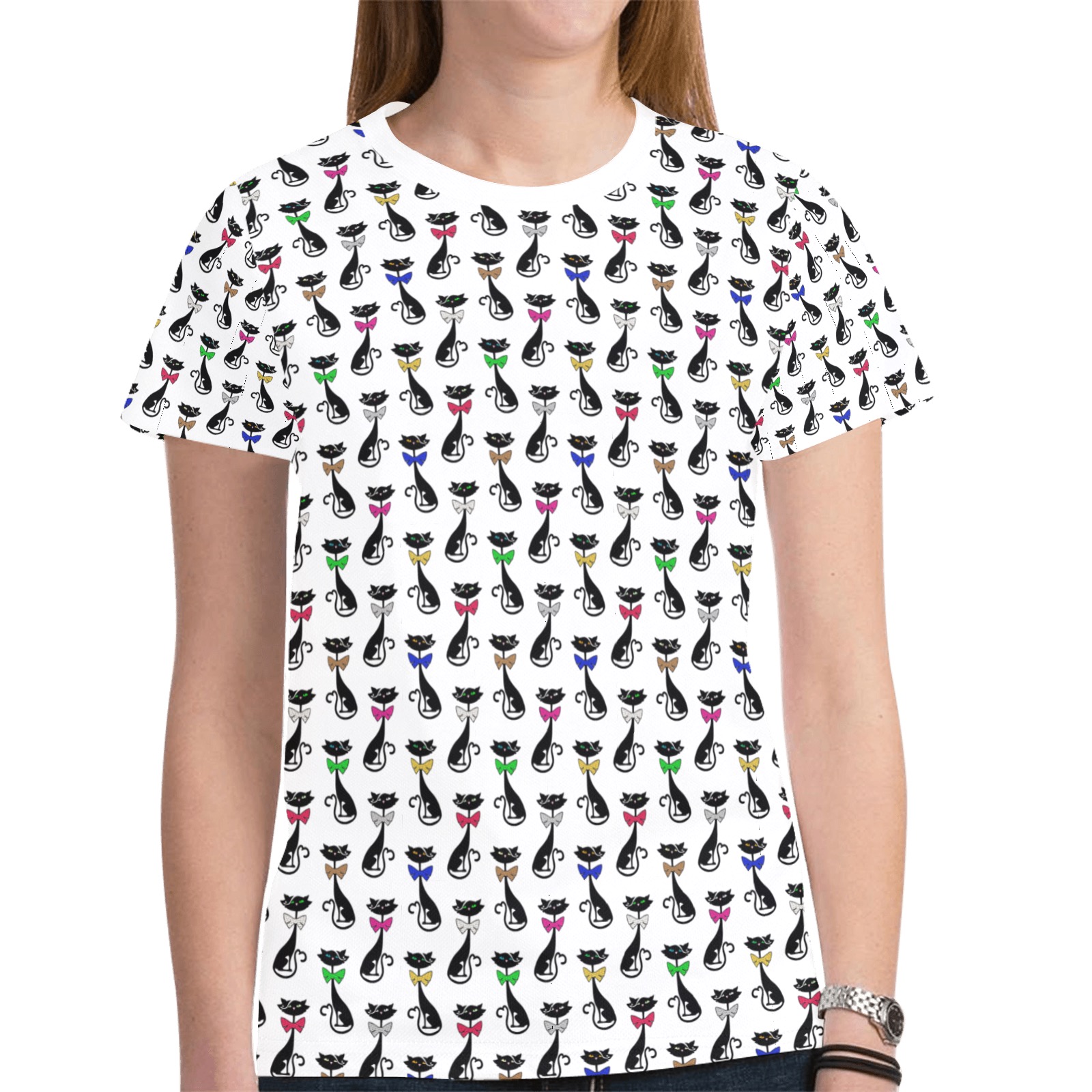 Black Cats Wearing Bow Ties New All Over Print T-shirt for Women (Model T45)