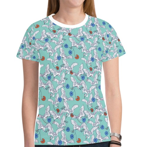 Flock of asian cranes birds New All Over Print T-shirt for Women (Model T45)