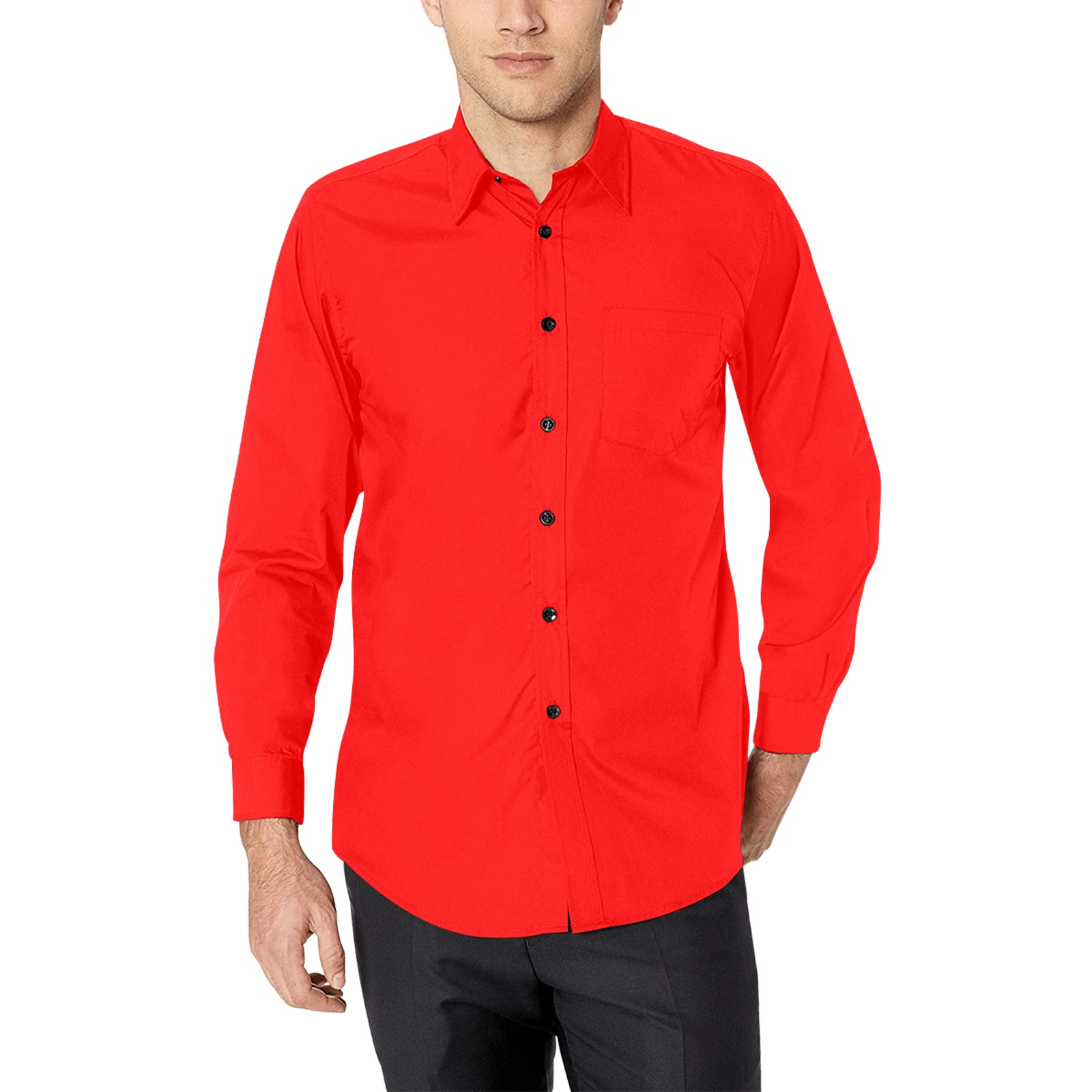 Merry Christmas Red Solid Color Men's All Over Print Casual Dress Shirt (Model T61)