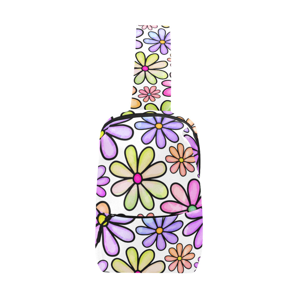 Watercolor Rainbow Doodle Daisy Flower Pattern Chest Bag (Model 1678)