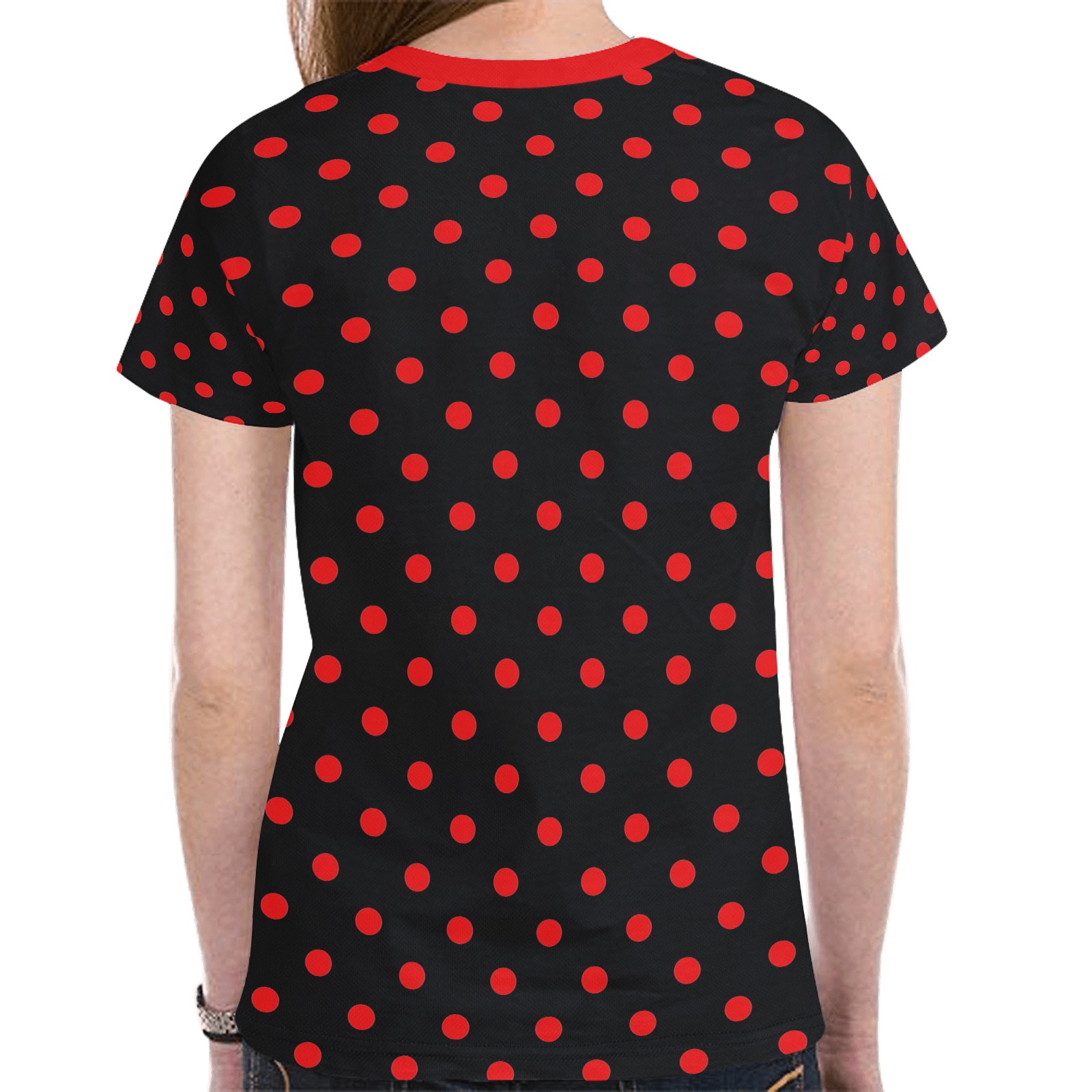 Polka Dots Red / Black New All Over Print T-shirt for Women (Model T45)