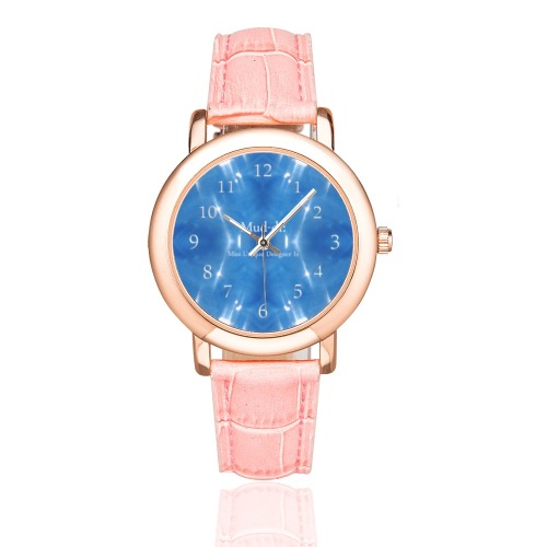 Garkle Blue Women's Rose Gold Leather Strap Watch(Model 201)