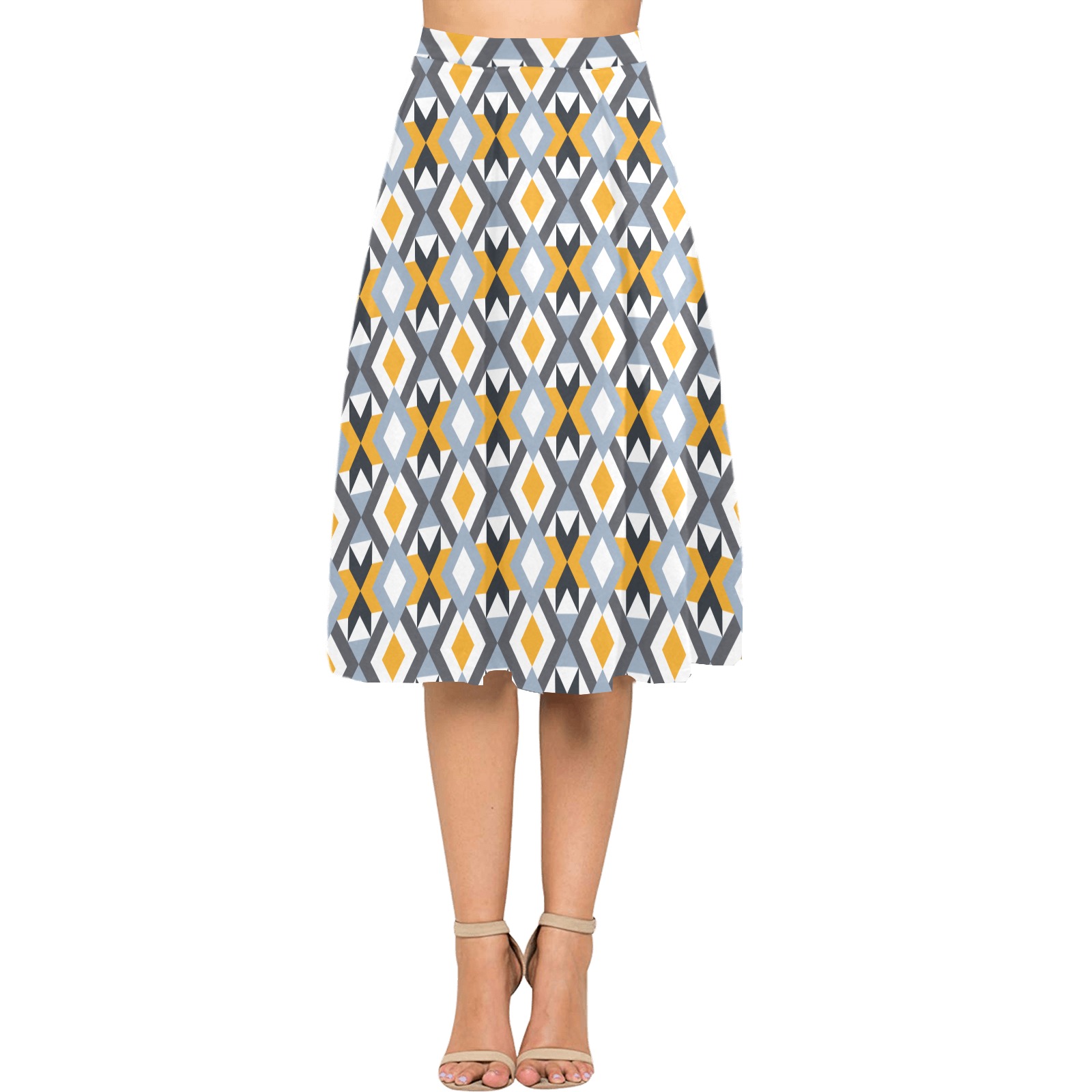 Retro Angles Abstract Geometric Pattern Mnemosyne Women's Crepe Skirt (Model D16)