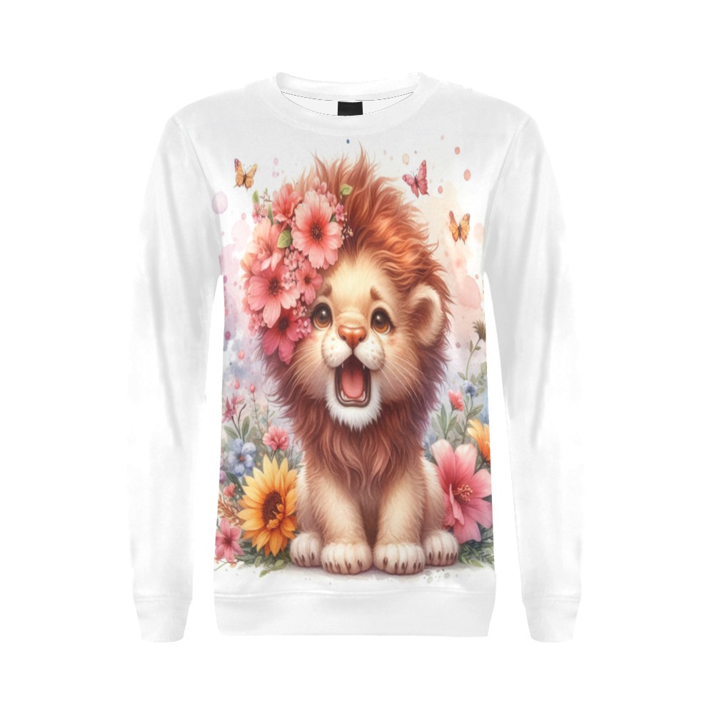 Watercolor Lion 1 All Over Print Crewneck Sweatshirt for Women (Model H18)