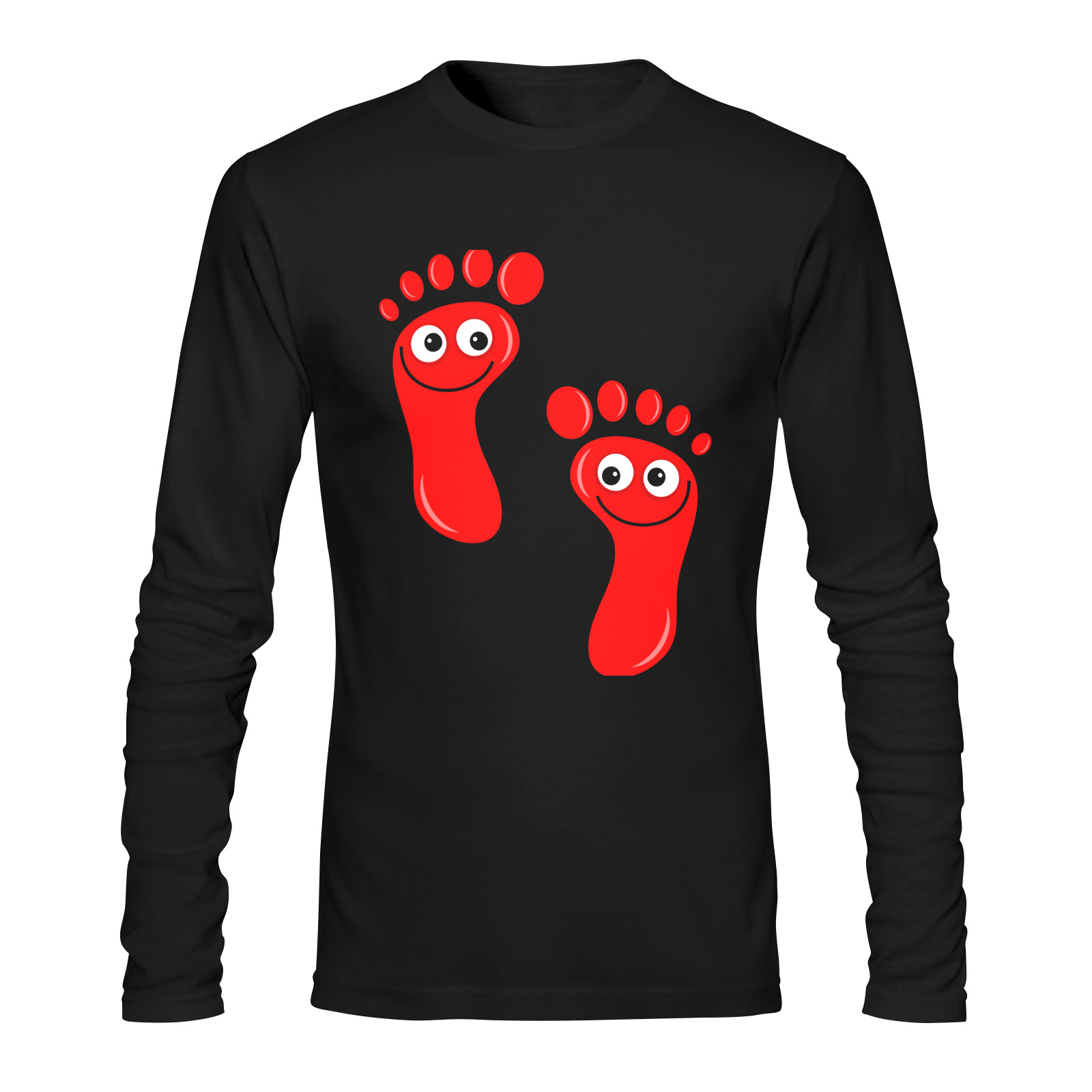 Happy Cartoon Red Human Foot Prints Sunny Men's T-shirt (long-sleeve) (Model T08)