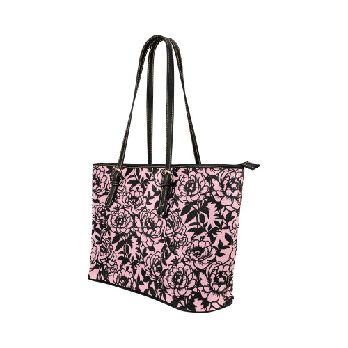 peonies Leather Tote Bag/Large (Model 1651)