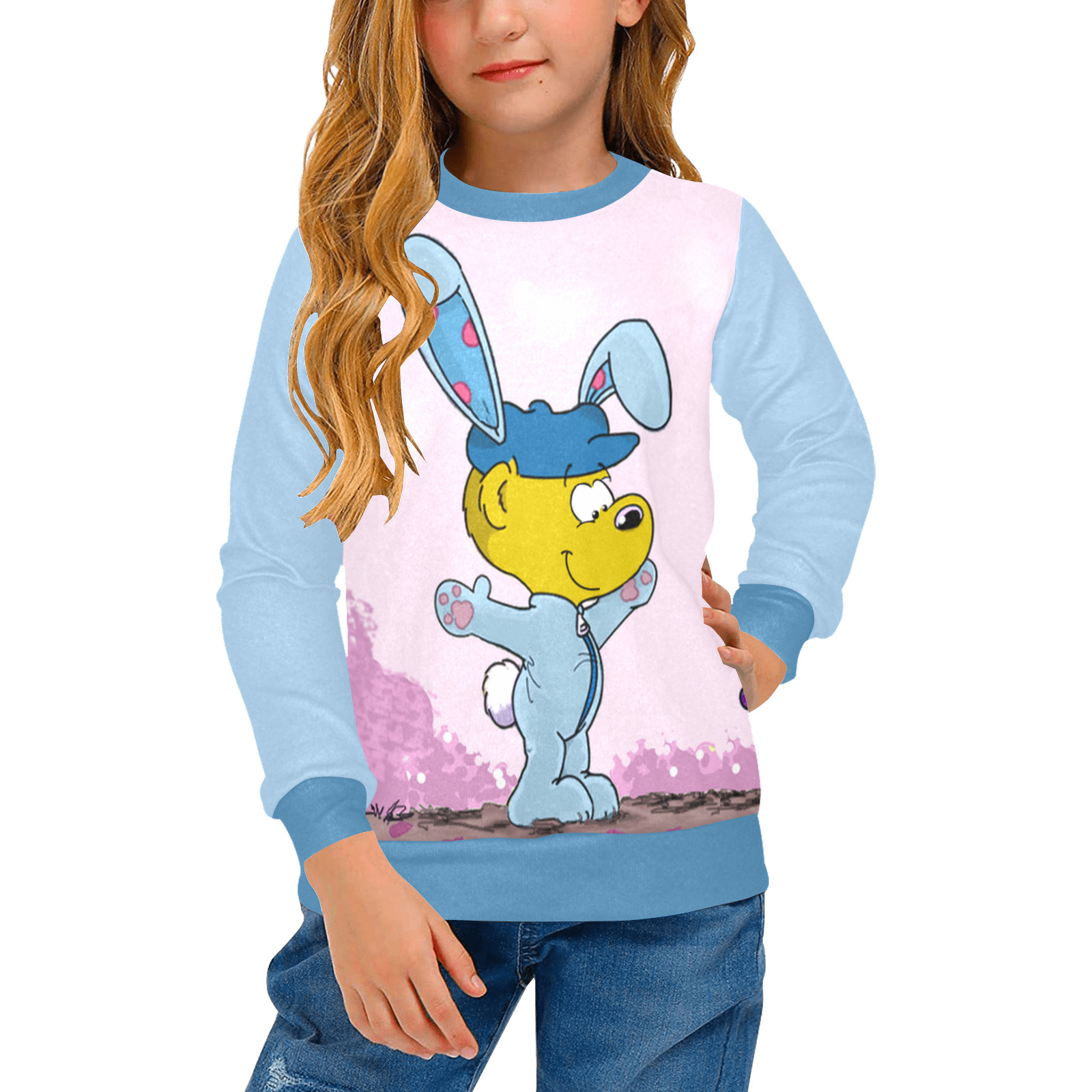 Ferald's Bunny Costume Girls' All Over Print Crew Neck Sweater (Model H49)
