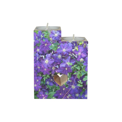 Clematis Photograph Wooden Candle Holder (Without Candle)