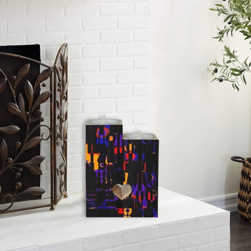 Black plus Color Abstract Wooden Candle Holder (Without Candle)