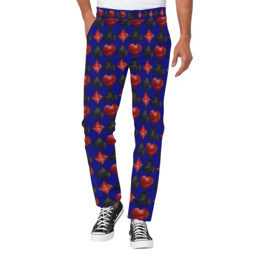 Playing Card Symbols on Blue Men's All Over Print Casual Trousers (Model L68)