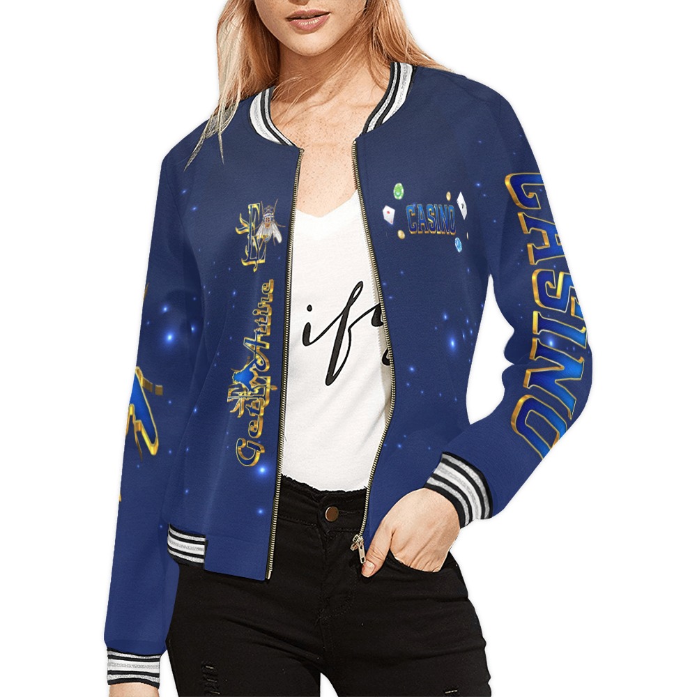 Gaming Print Pattern Women Casual Bomber Jacket