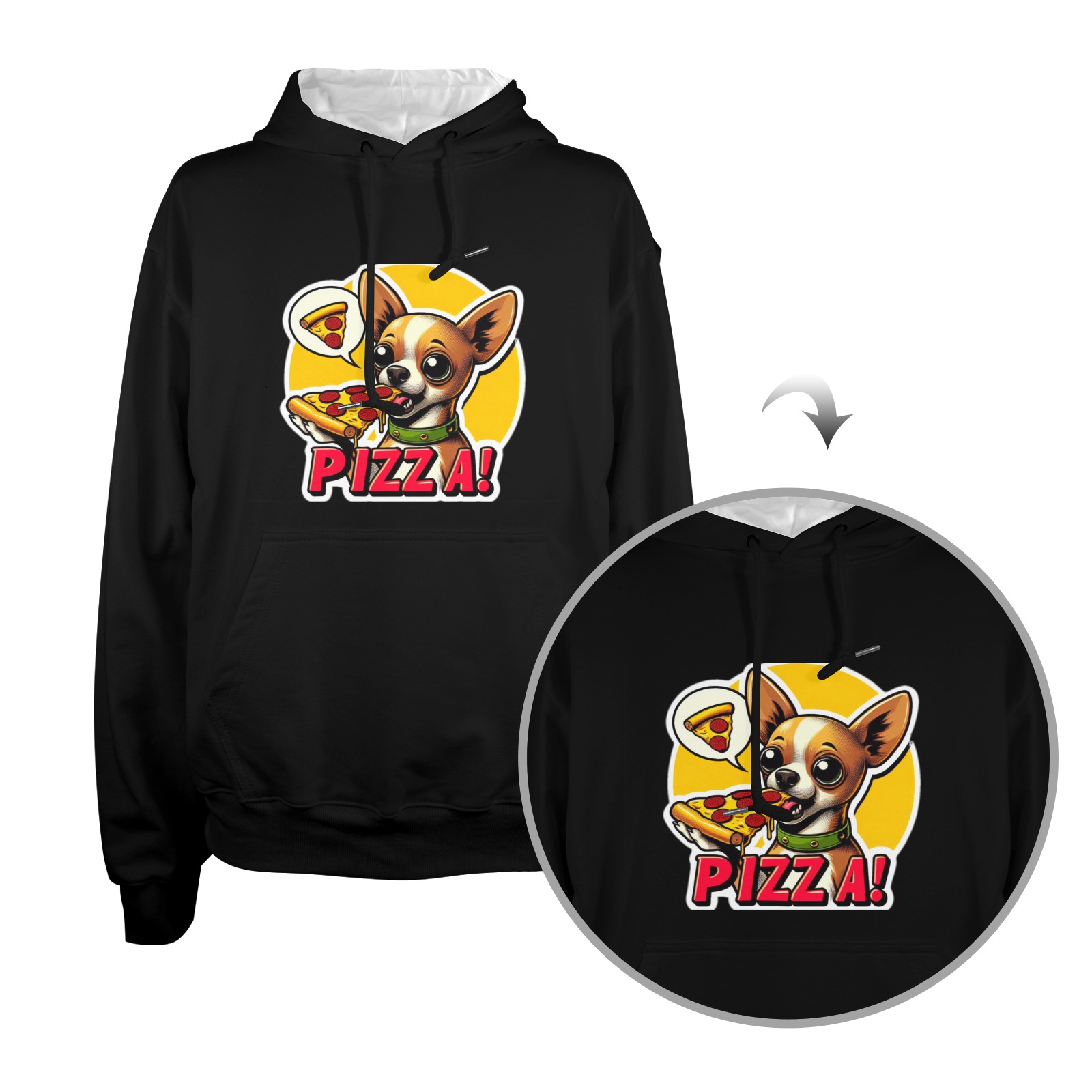 CHIHUAHUA EATING PIZZA 11 Men's Glow in the Dark Hoodie (Front Printing)