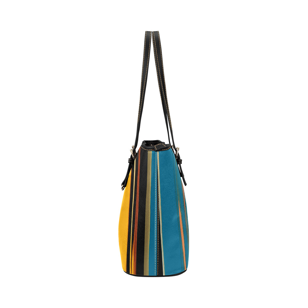 Black Turquoise And Orange Go! Abstract Art Leather Tote Bag/Small (Model 1651)
