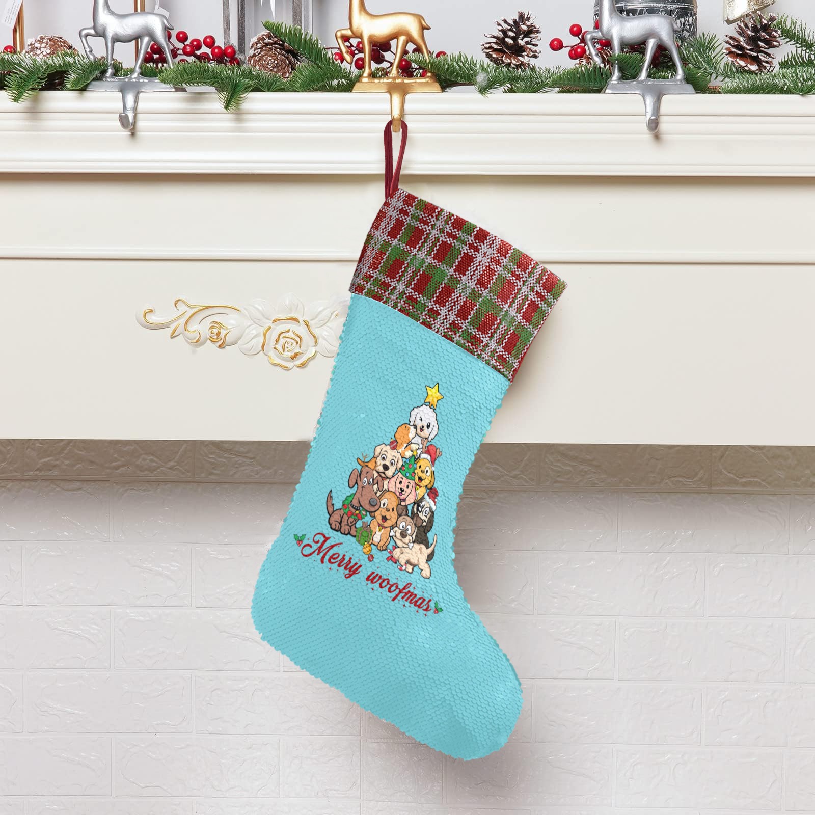 Merry Woofmas Sequin Christmas Stocking
