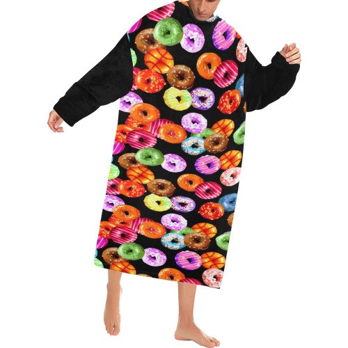 Colorful Yummy DONUTS pattern Blanket Robe with Sleeves for Adults
