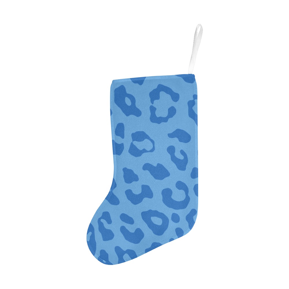 Leopard Print Pale Blues Christmas Stocking (Without Folded Top)