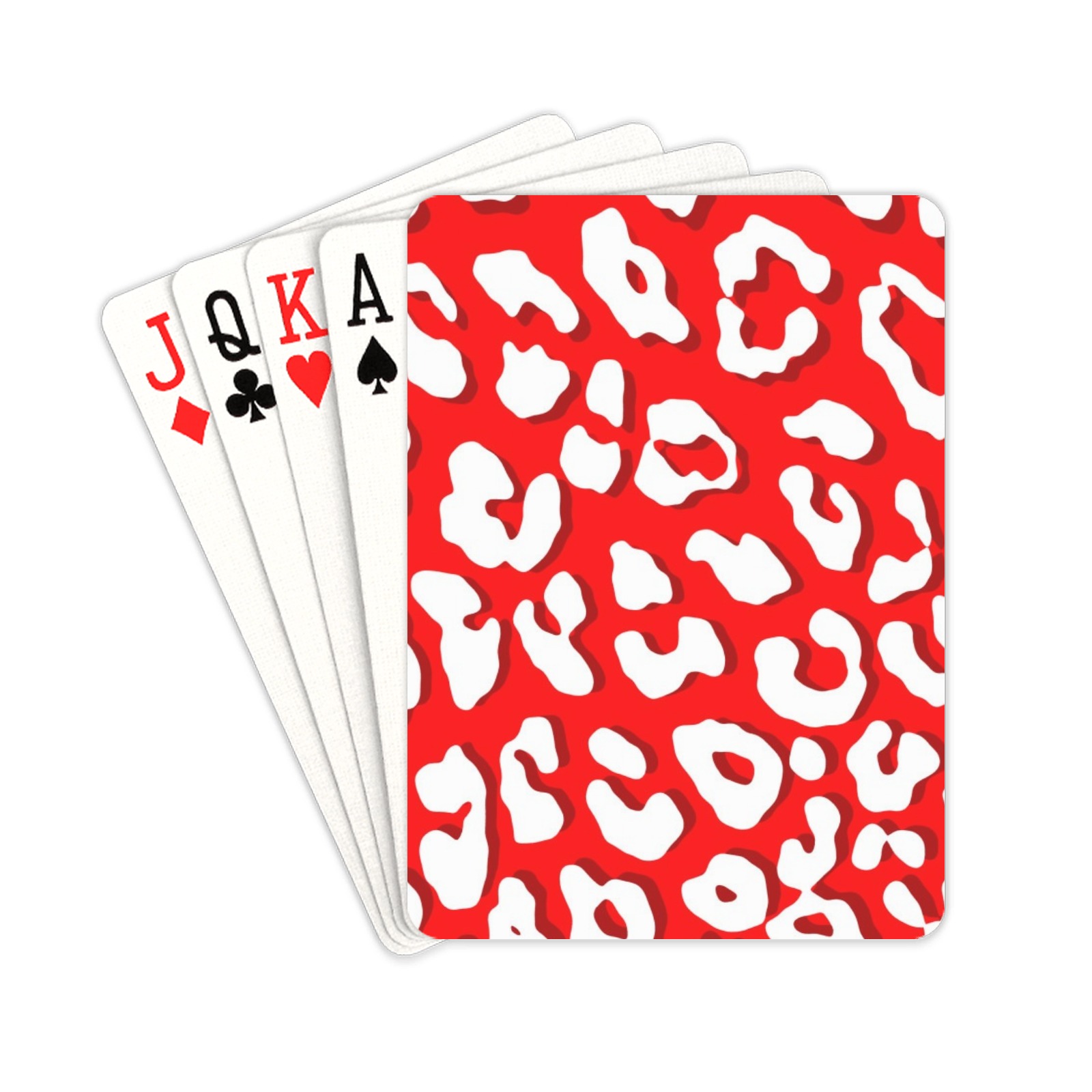 White Leopard Print Red Playing Cards 2.5"x3.5"