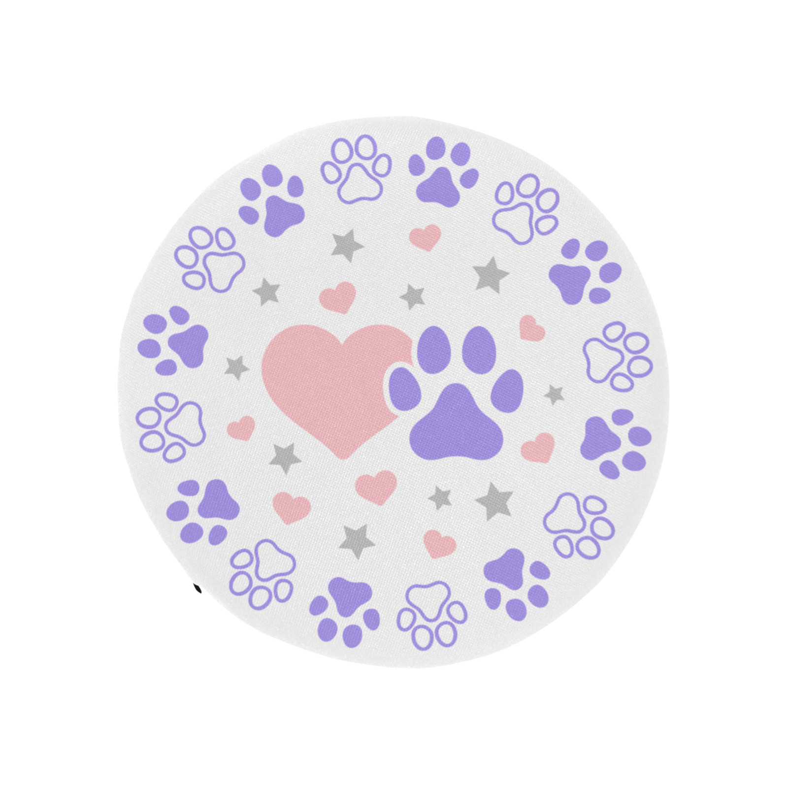 Pink and Purple Dog Cat Pet Lovers Hearts and Stars Paw Print Design Round Seat Cushion