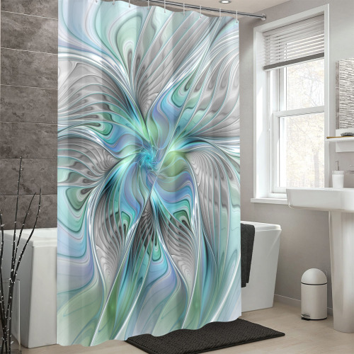 Abstract Blue Green Butterfly Fantasy Fractal Art Shower Curtain 69"x84"