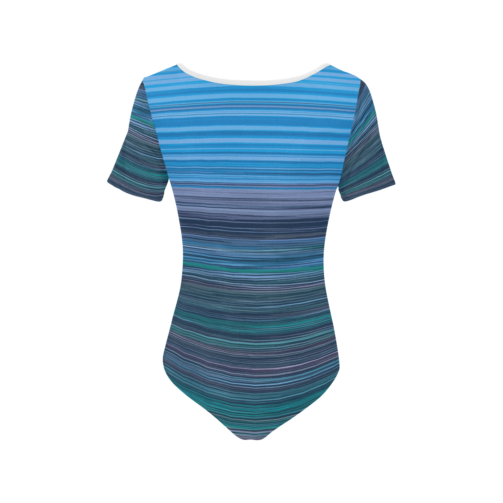 Abstract Blue Horizontal Stripes Women's Short Sleeve Bodysuit