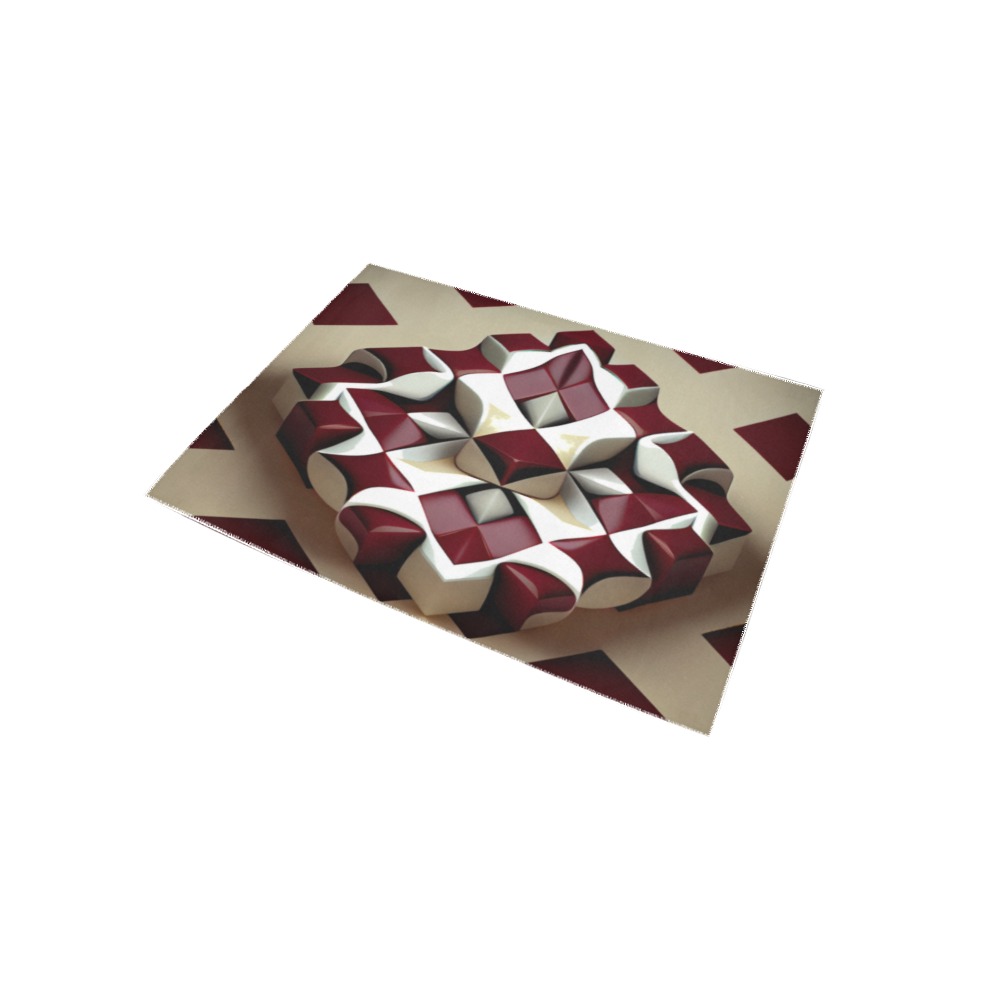burgundy and white geometric cube Area Rug 5'x3'3''