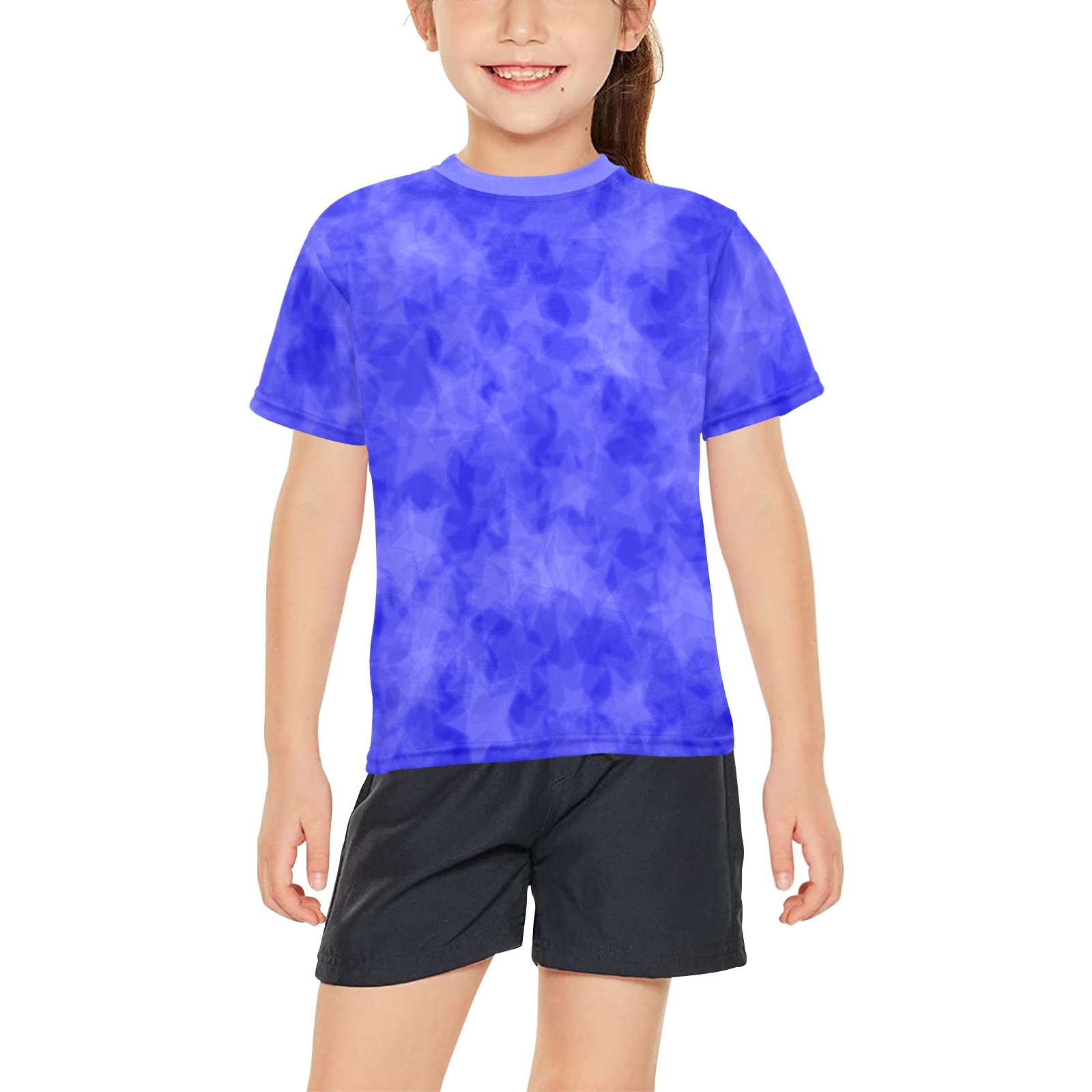 Purple Blue Tees for Kids Big Girls' All Over Print Crew Neck T-Shirt (Model T40-2)